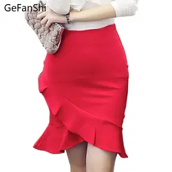 S-5XL! 2019 Новая мода стрейч высокая талия для женщин юбка карандаш Леди Вышивка крестом пакет бедра юбка с оборками bodycon Юбка стандартная юбка