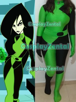 

Shego Kim Possible Super Villain Cosplay Costume Spandex Halloween Costumes for Woman Shego Kim Possible Zentai Bodysuit