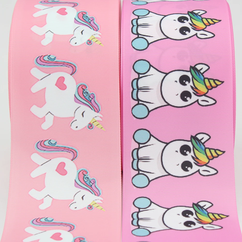 5Yards Cartoon Rainbow Unicorn Printed Grosgrain Ribbons Home Room Drecoration