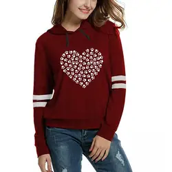 Женская Мода Любящее сердце пуловер с принтом sweatsihrts с капюшоном и длинными рукавами с круглым вырезом фитнес-Ежедневные повседневные