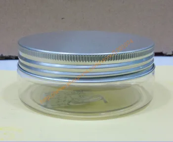 

150g clear PET Can Aluminum Jar Candy Box Plastic Jar Custom Packaging Metal Can 150ml Container with silver aluminum cover