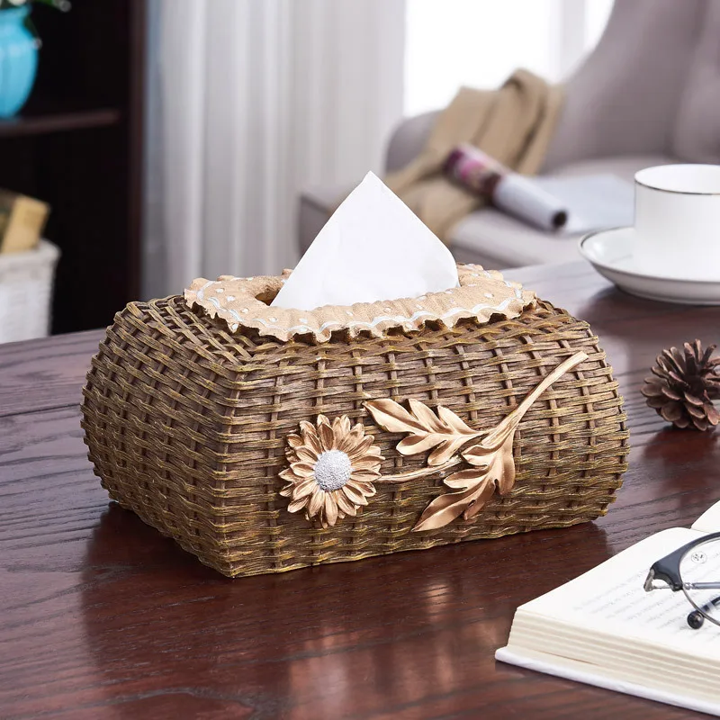 

Creative Resin Rattan Paper Towel Storage Box Organizer Home Living Room Bathroom Desktop Decoration High-Grade Storage Box