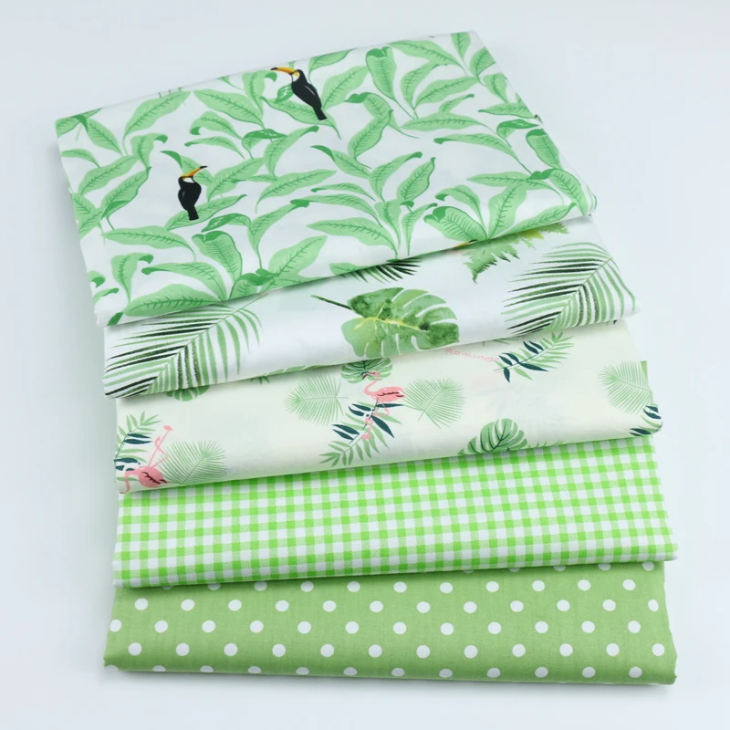 

160CM*50CM cotton fresh green style birds big leaves flamingo check dot fabric for DIY bedding apparel patchwork handwork decor