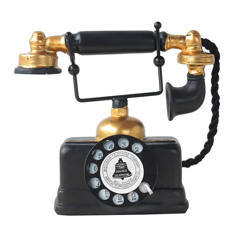 Vintage Telephone Statue Antique Shabby Old Phone Figurine Home Decor HTQ99