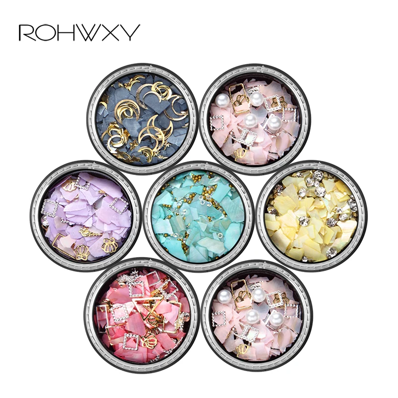 

ROHWXY Rhinestones Nail Art Decorations For Nail Design Colorful Shell Nails Accessories For Manicure Pearl Beads Nail Art Alloy