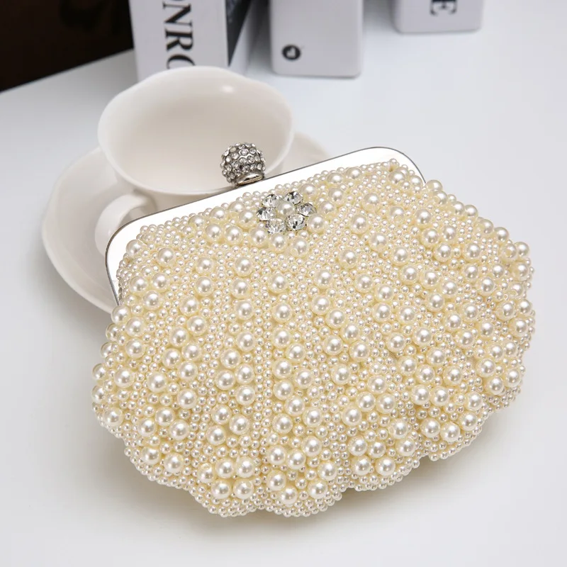2018 New Fashion Shell Pearl Rhinestone Ladies Clutch Bags Chain Pearl Rhinestone Evening Bagin