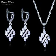Best подарок на день рождения для маленьких девочек Белый Кристалл площади 925 Марк серебро Цвет Ювелирные наборы penadnt Цепочки и ожерелья Висячие серьги
