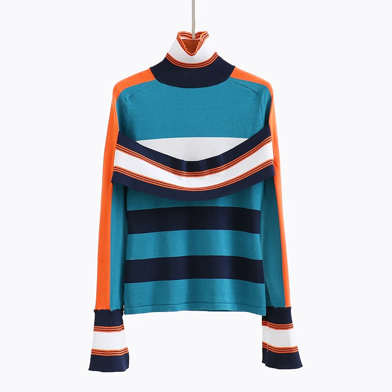 

New 2018 Autumn Winter Casual Pullovers Women Striped Knitting Long Sleeve Sweater Jumpers Ladies Fashion Knitted Sweater Female