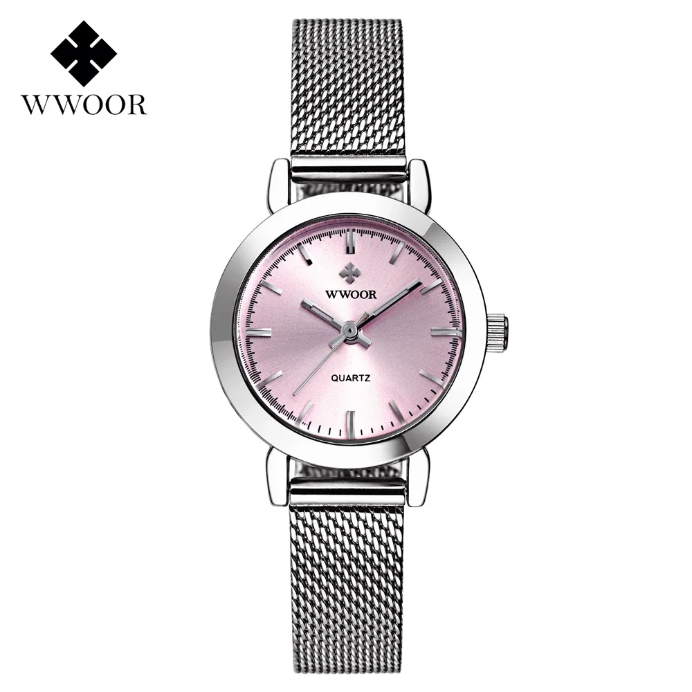 New WWOOR Luxury Women Watch Famous Brands Pink Dial Fashion Design Bracelet Watches Ladies Women Wristwatches