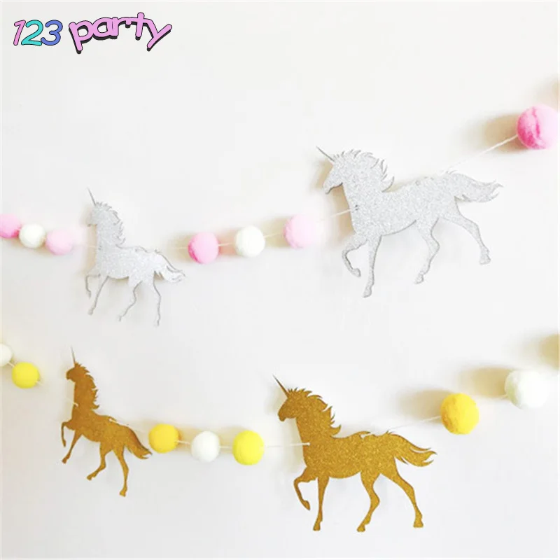 

8M Room Decorations Glitter Banners Unicorn Bunting Garland Baby Showers Party Decoration Kids Room Hanging Background Supplies