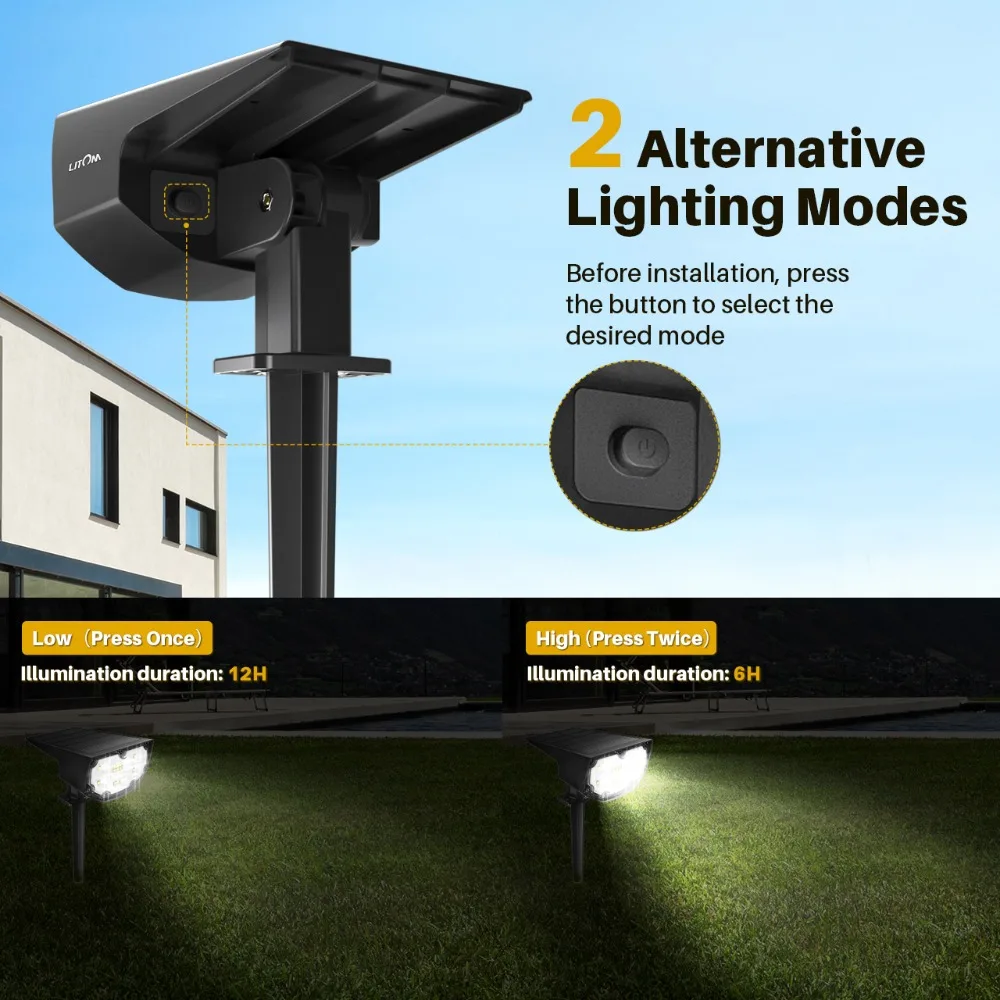 4 Pack LITOM 12 LED Solar Garden Light Upgraded IP67 Waterproof Lamp Outdoor 2 Lighting Modes 2-in-1 Adjustable Solar Spotlights (5)