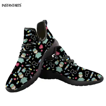

INSTANTARTS Cute Cartoon Nurse Printing Woman's Mesh Knit Sneakers Outdoor Nursing Running Shoes Trainer Sports Gym Shoes Female