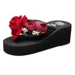 MUQGEW/летние женские сандалии, обувь для женщин и девочек, сандалии-вьетнамки на танкетке с цветочным рисунком, пляжная обувь для женщин #0330