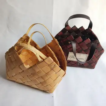 

Handmade Wood Portable Flower Basket Weaving Decorative Basket Fruit Handbag
