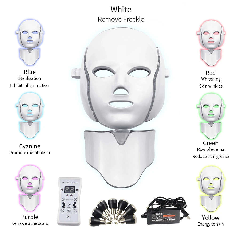 

7 Colors Led Photon Electric LED Facial Mask with Neck Skin Rejuvenation Anti Wrinkle Acne Photon Therapy Skin Care Beauty Mask