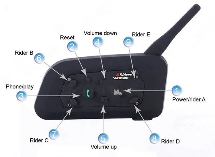 Vnetphone V6 переговорное bluetooth-устройство для 1200 м для мотоциклетного шлема полный дуплекс для 6 ездоков, BT, Беспроводной motocicleta шлемофон