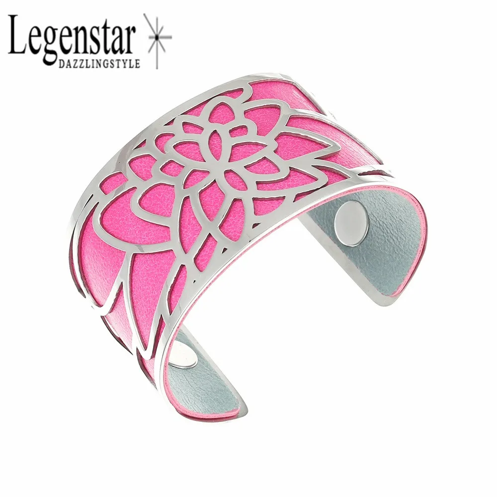 

Legenstar Adjustable Opening Stainless Steel Wrist Cuff Bangle with Colorful Leather of Reversible Color Women Pulseira Feminina