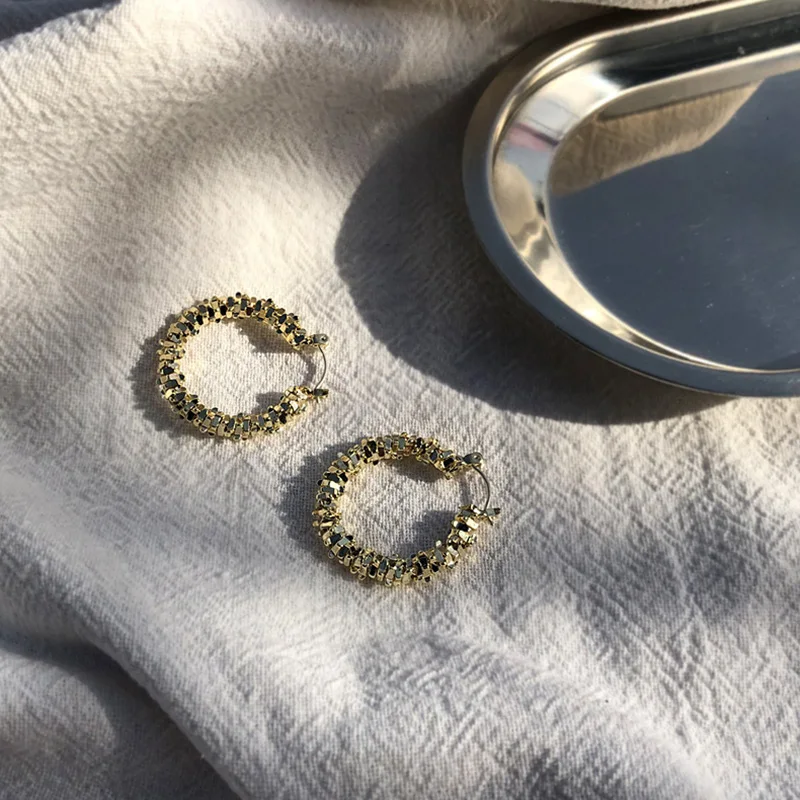 S925 Pin Анти-аллергия Blingbling металла золотой обруч серьги для Для женщин японский, корейский, модные маленькие серьги-кольца для девочки ювелирные изделия