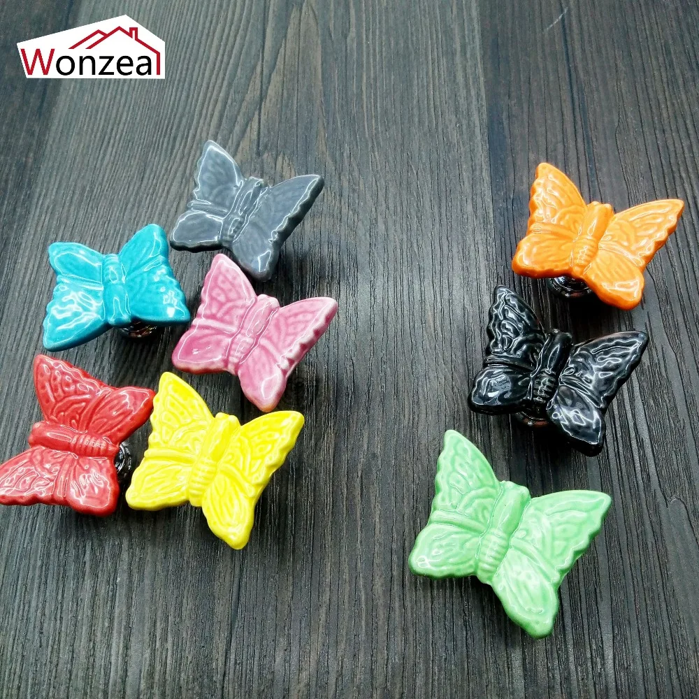 

1pc ceramic butterfly Knob various color Cabinet pulls for Cupboard Door Drawer Furniture Handle