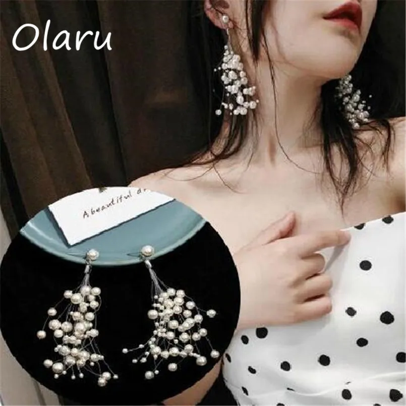 Olaru модные корейские длинные креативные серьги гвоздики с искусственным