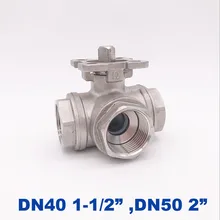 Шаровой кран высокого качества из нержавеющей стали с высокой платформой 1-1/2 дюймов DN40/DN50 SS304 L тип T flow 3 way с креплением