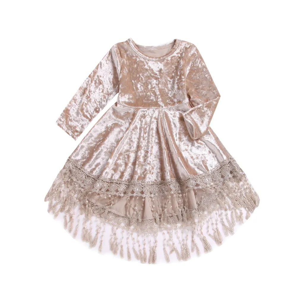 Зимнее бархатное платье золотистого цвета для маленьких девочек платье ...
