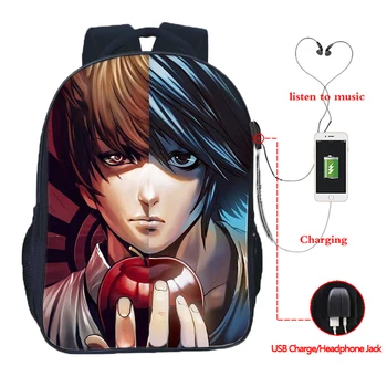 

Men Women Boys Girls Death Note L/Light Split USB Charge Backpacks Students School Bags Men Women Teens Laptop Knapsack