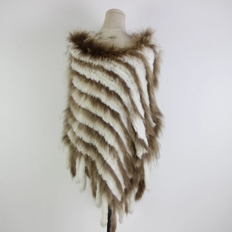 Зимняя женская куртка с натуральным кроличьим мехом, пальто с мехом енота, элегантные женские модные повседневные меховые пончо