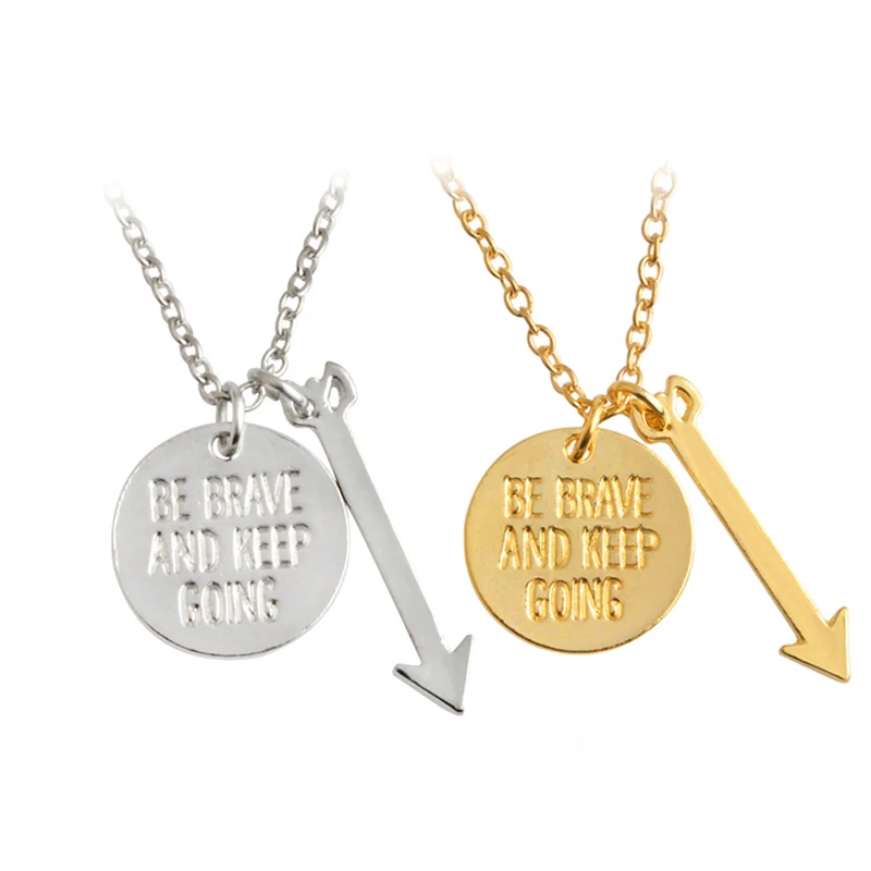 

Be Brave and Keep Going Necklace Inspirational Jewelry Engraved Word with Arrow Necklace