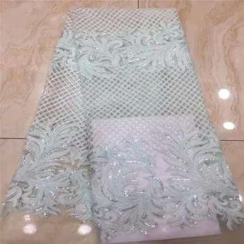 

2019 high quality French Nigerian sequins net lace African tulle mesh sequence lace fabric for party dress 5yards/lot