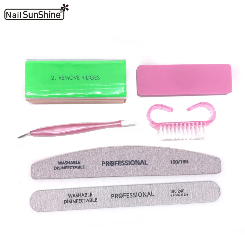 

6pcs/set Nail Art Files Dust Brush Sponge Block Buffing Nail Sanding Files Nail Shiner Cuticle Pusher Gel Polish Kit Acrylic Set