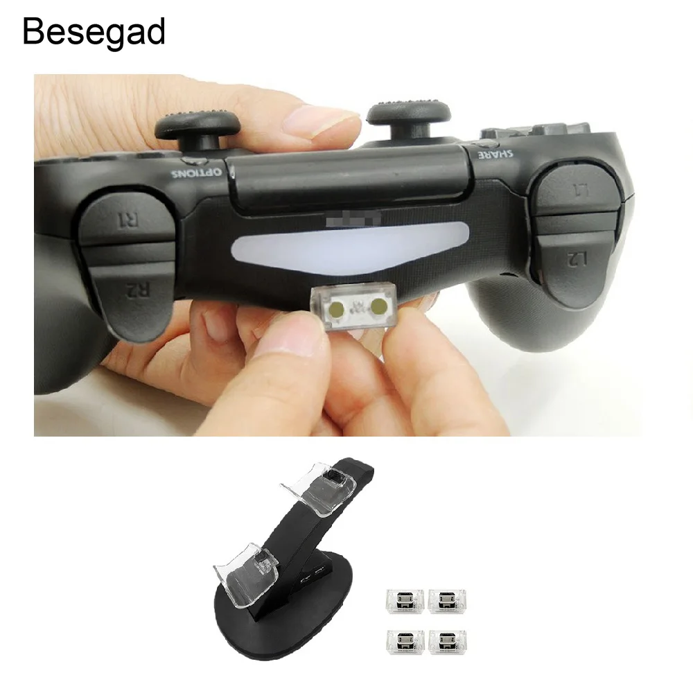 Besegad Dual Charger Charging Dock Station Stand Holder Base w/4 Charging Port Connectors &2 Extra USB Ports For PS4 Controller