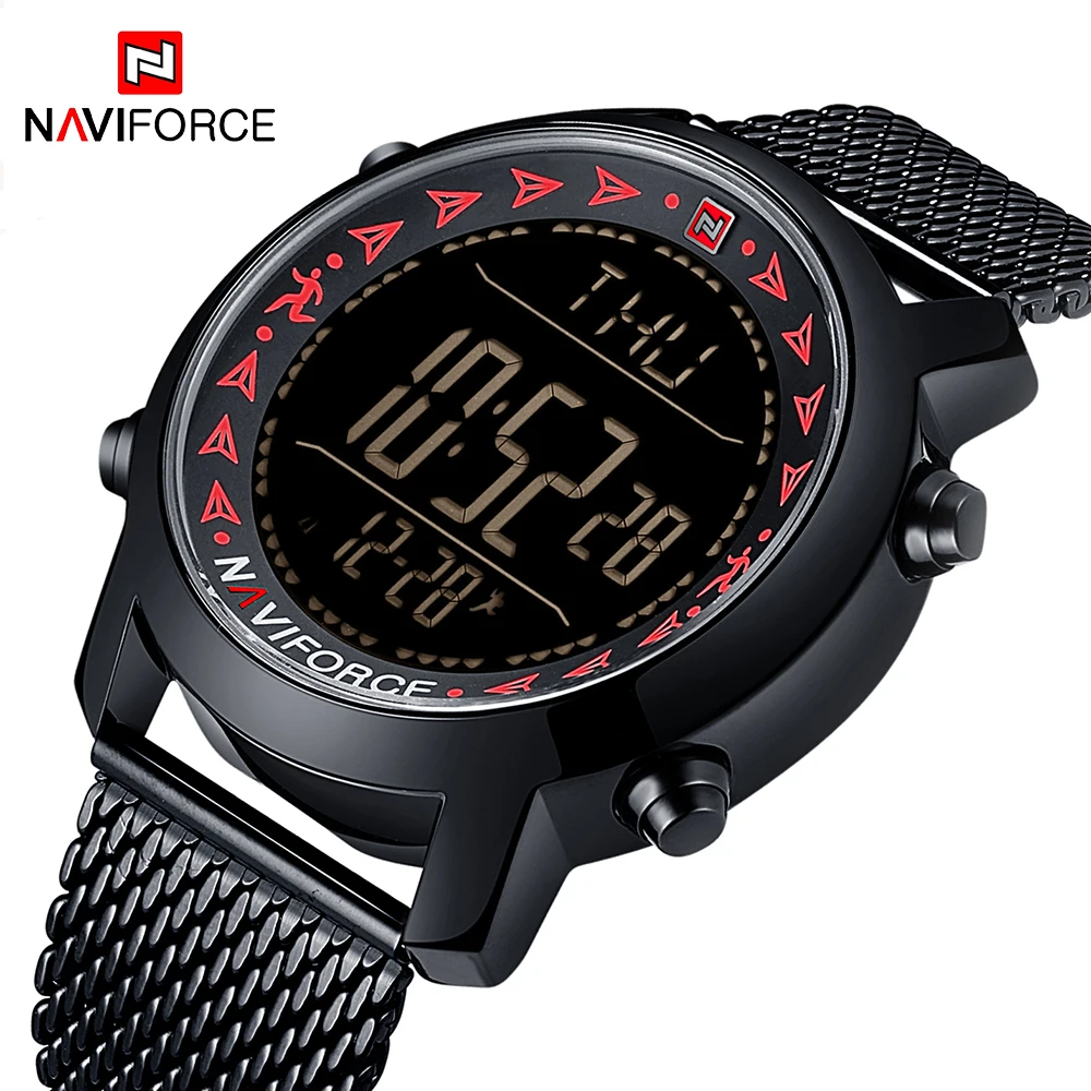 Часы NAVIFORCE мужские модные водонепроницаемые цифровые с шагомером для занятий