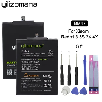 

YILIZOMANA Replacement Phone Battery BM47 For Xiaomi Redmi 3 3S 4X 3X 3 Pro Batteries 4000mAh High Capacity Retail Package Tools