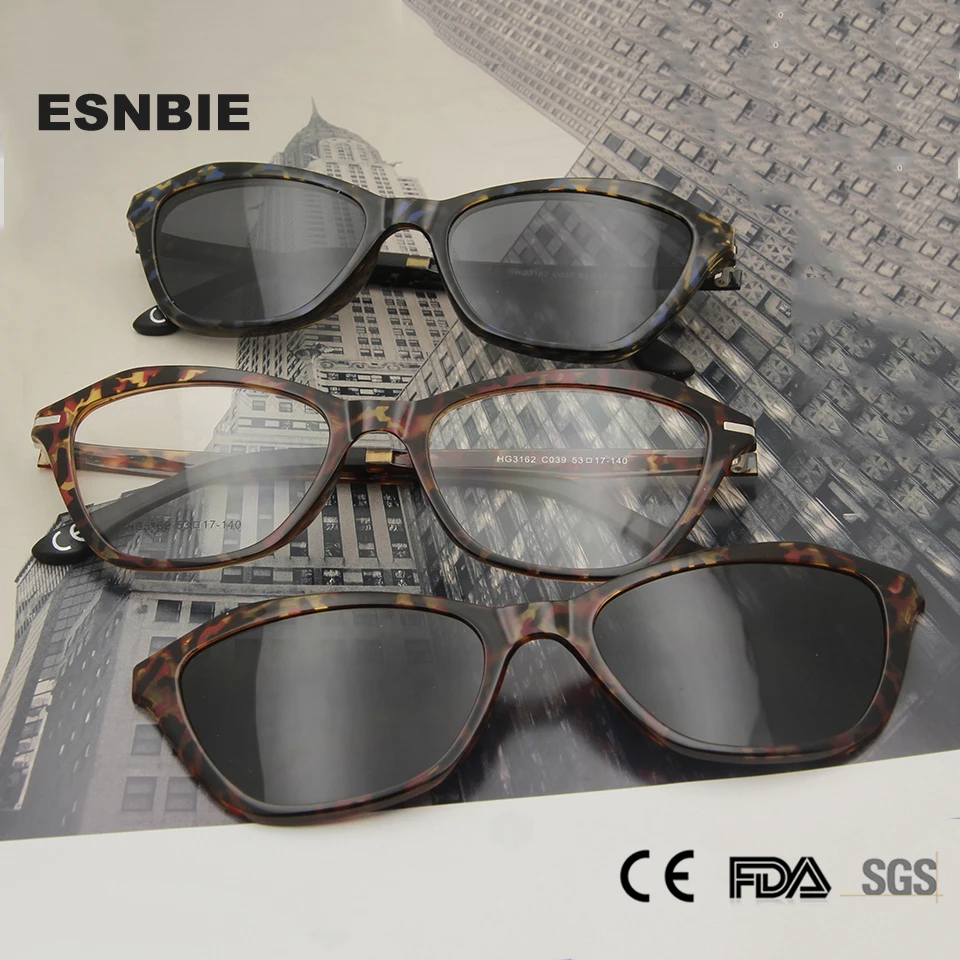 ESNBIE Sexy Ultem Cat Eye Glasses Frames For Women Magnetic Eyeglasses Frame With Polarized Clip On Sunglasses Plastic Titanium