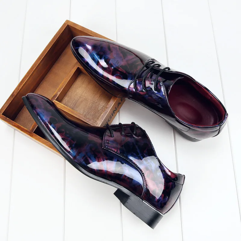 fashion camouflage men patent leather shoes mixed colors italian dress male footwear print flower wedding oxford shoes for men (14)
