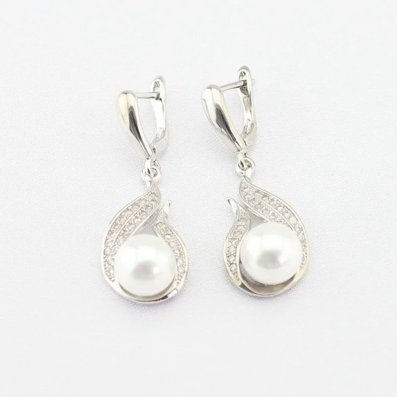 925 серебряные ювелирные наборы вечерние с белым пресноводным жемчугом женские ожерелья Длинные серьги с подвесками Кольца подарочная коробка