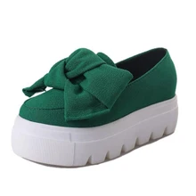 2017 herbst frühling mokassin womens wohnungen Mode creepers schuhe Bogen dame wohnungen müßiggänger Damen Slip On Platform Schuhe 5 CM