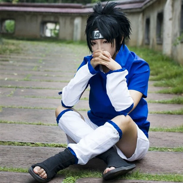 

Naruto Akatsuki Sasuke Itachi Coat Orochimaru uchiha madara Uchiha Sasuke Cosplay Costume 4 in 1 top+shorts+oversleeve+leg guard