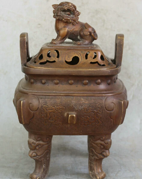 

524 15 Marked Chinese Copper 4 Foot square Foo Dog Guardion Lion Incense Burner Discount 35%