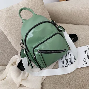 

fashion Oil Leather Teenage Girl small Backpack 2019 Women Shoulder Bag Large Capacity Portable School Bagpack for Little Kid