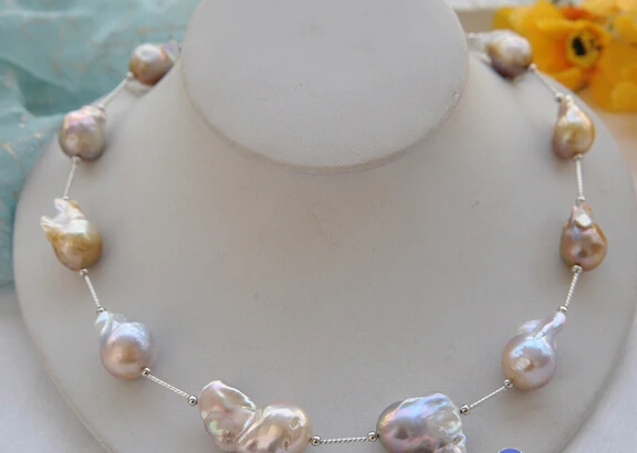 

Miss charm Jew1822 Huge 20" lavender baroque KESHI REBORN PEARL GOLDEN NECKLACE