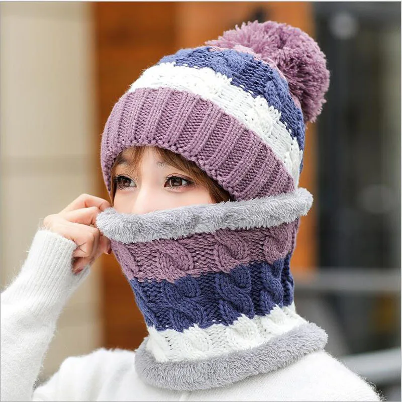 

simple Balaclava Women's Knitted Hat Scarf Caps Neck Warmer Winter Hats For Men girls Skullies Beanies Warm Fleece Cap 6 Colors