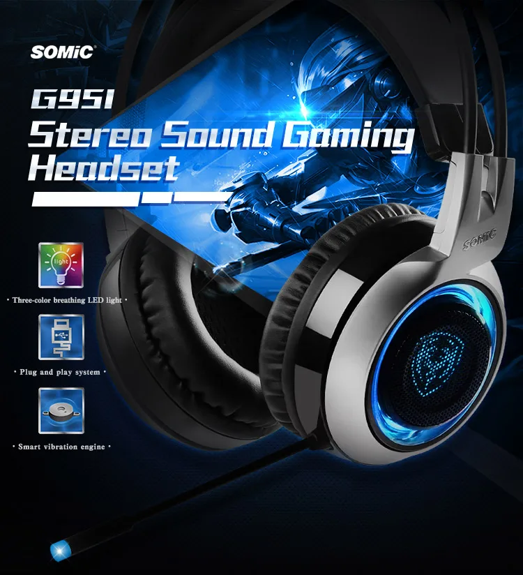 

Wired Earpiece G951 Gaming Headphones LED Headset Vibration Gamer Headset USB headphone for Computer PC Laptop PS4Gamer Earphone