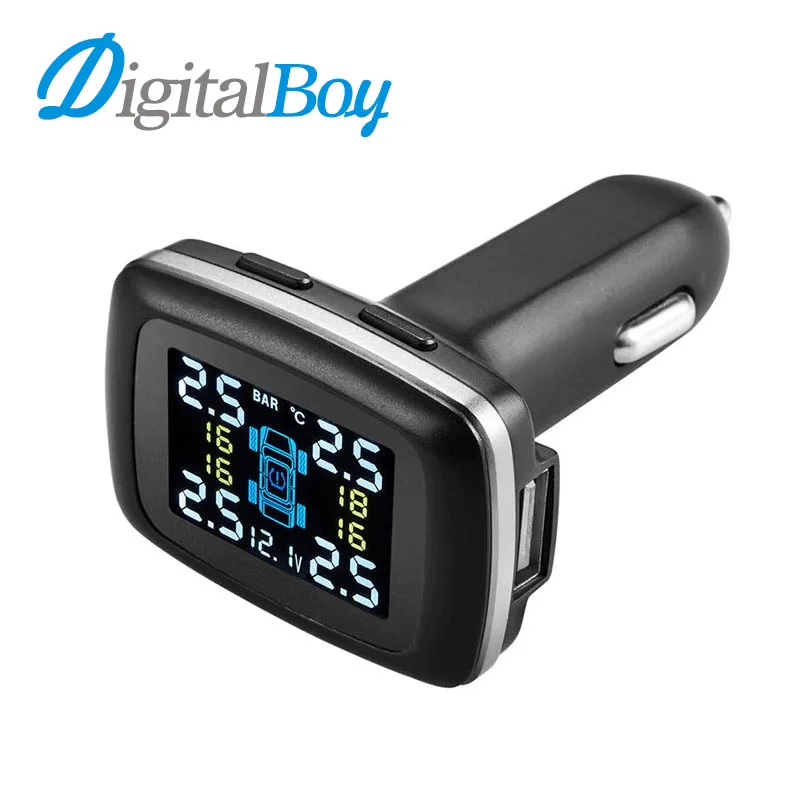 

Wireless Smart Car TPMS 12V Digital Tire Pressure Monitoring System Tire Pressure Alarm External & Internal Sensor USB Charger