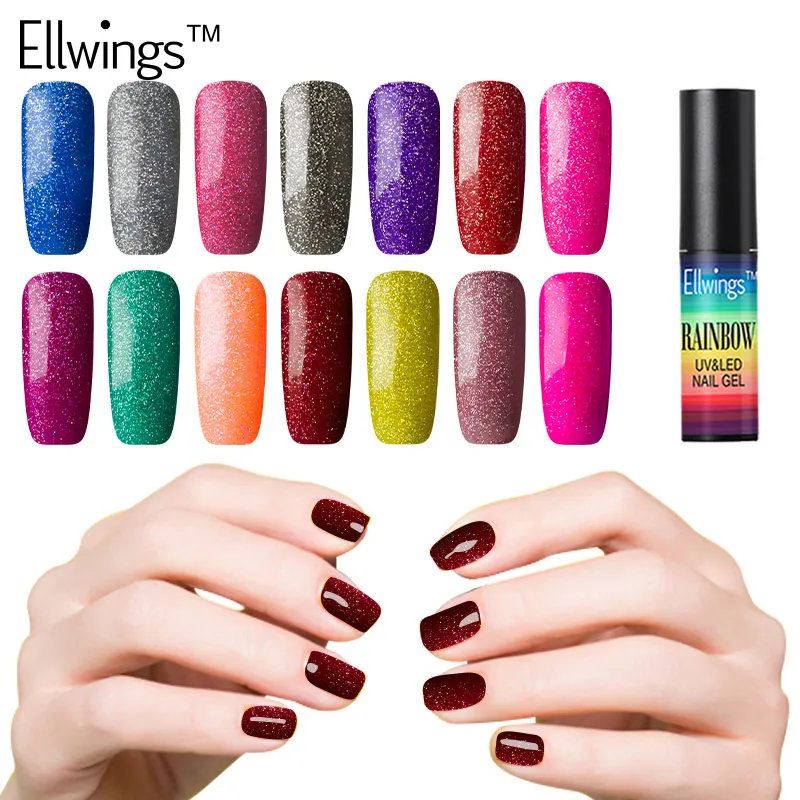 Ellwings Rainbow Sequin Star Glitter Gel Nail Polish Bling Neon Gel