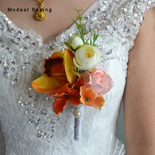 Романтические оранжевые Искусственные Свадебные цветы бутоньерки для корсаж шафера аксессуары для свадебной вечеринки украшения для выпускного вечера