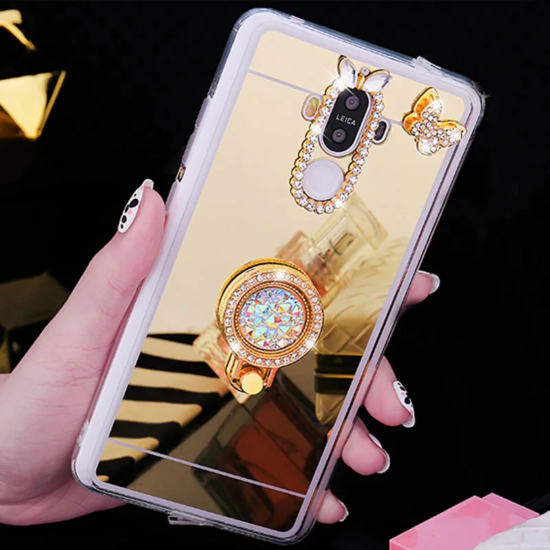 Зеркальные чехлы с блестками и стразами для Huawei Honor 7X 5X 6A 6X 6C V8 V9 V10 блестящий чехол
