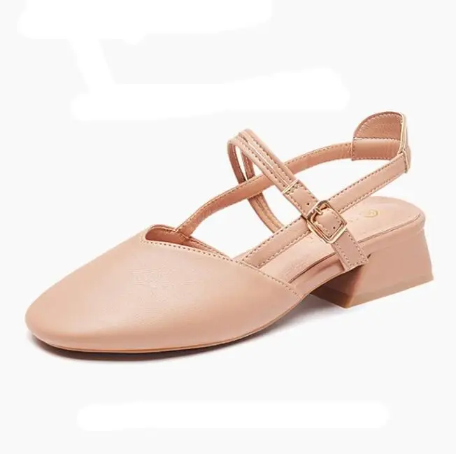 Г., новые весенние сандалии на полой подошве обувь baotou на среднем каблуке с закрытым острым носком Рабочая обувь женская пикантная обувь на высоком каблуке, n7 - Цвет: Розовый