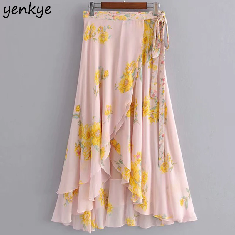 Boho Floral Print Skirts Womens Flowing Sarong style Long Skirt Maxi